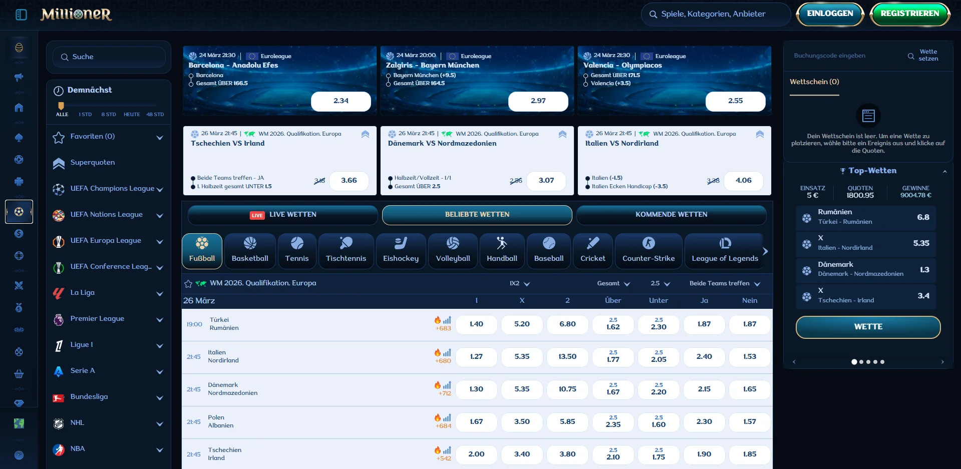 Millioner Casino Sportwetten